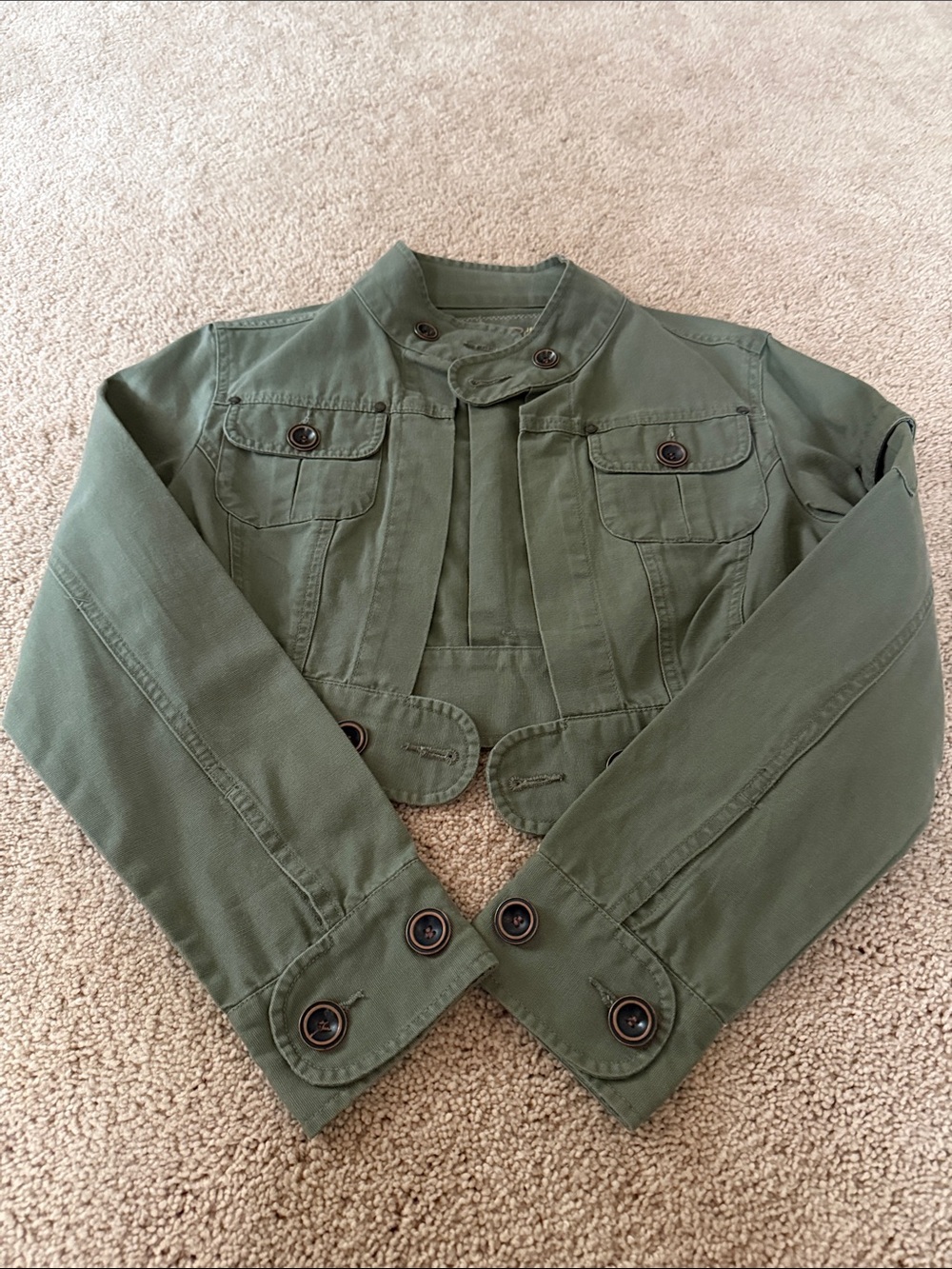 Olive Green Military-Style Cropped Jacket